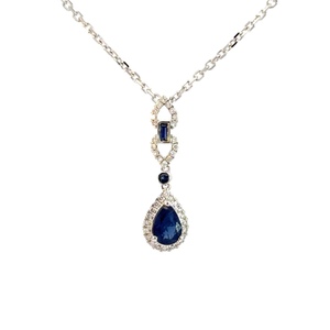 14k White Gold Diamond & Sapphire Pendant with a Cable Link Chain