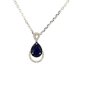 14k White Gold Diamond & Sapphire Necklace 