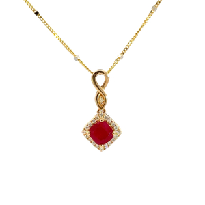 14k Yellow Gold Ruby & Diamond Necklace 