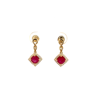 14k Yellow Gold Ruby & Diamond Earrings 