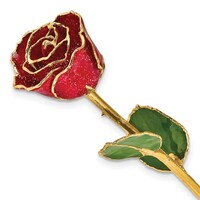 Red Lacquer Dipped Gold Trimmed with Glitter Real Rose