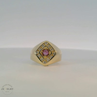 14k Yellow Gold Ruby & Diamond Signet Ring