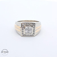 14KT Men's Cluster Ring Two Tone, Diamonds, Size 10 1/4