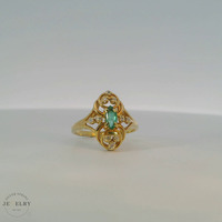 14k Yellow Gold Emerald Gemstone Filigree Ring