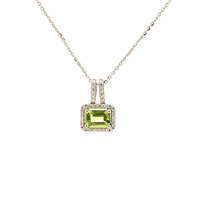 14k White Gold Necklace Featuring a Stunning Peridot and Diamond Pendant