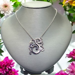 Silver Rolo Link Necklace with Initial "S", 16"