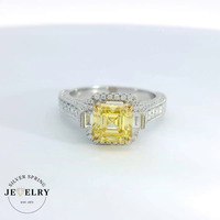 18k Fancy Vivid Yellow 1.79ct Asher Cut Diamond Engagement Ring 