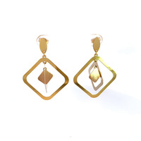 18K Tri-Color Gold Geometric Earrings