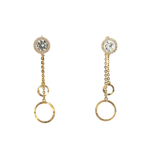 14k Yellow Gold CZ Dangle Huggie Earring, 3.2g