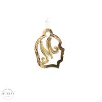14K Yellow Gold Girl Profile "M" Initial Pendant