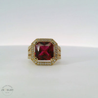 14k Yellow Gold Synthetic Square Ruby Cocktail Ring