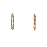 14k Tri-Toned Twisted Oval Hoop Earrings