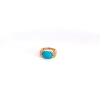 14K Yellow Gold Turquoise & Diamond Ring