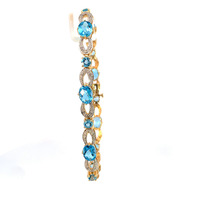 14K Yellow Gold 7.25" Diamond and Blue Topaz Bracelet 