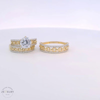 14k Yellow Gold Round Cubic Zirconia Trio Set