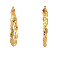 14kt Yellow Gold Diamond Cut Swirl Hoop Earrings