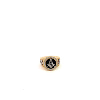 14K Two-Tone Gold Onyx Masonic Signet Ring