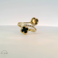 14k Yellow Gold Black Clover Bypass Ring