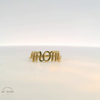 14k Yellow Gold 'mom' Script Ring