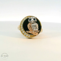 14k Yellow Gold Onyx Owl Ring