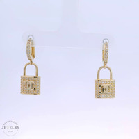 14k Yellow Gold Huggies "CC" Locket Earrings