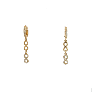 14k Yellow Gold Huggie Dangle Infinity CZ Earring