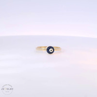 14k Yellow Gold Blue Evil Eye Thin Band Ring