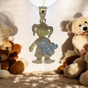 14Kt Two-Tone Girl With Teddy Bear Pendant