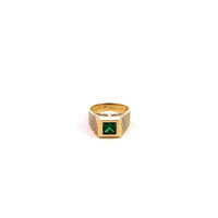 14K Yellow Gold Green Cz Signet Ring 