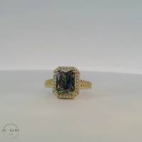 14k Yellow Gold Mystic Topaz Emerald Cut Ring 