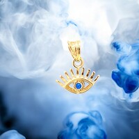 14K Yellow Gold Blue Evil Eye Pendant 