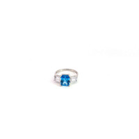 14K White Gold Blue Cz Ring 