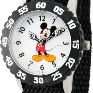 Disney Kids Mickey Mouse Black Velcro Band Time Teacher Watch