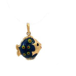 14kt Yellow Gold with Enamel Pufferfish Pendant