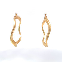 14k Yellow Gold Greek Key Wavy Hoop Earrings