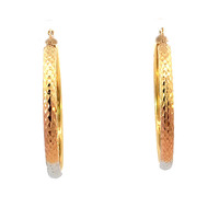 14kt Tri-Toned Diamond Cut Hoop Earrings