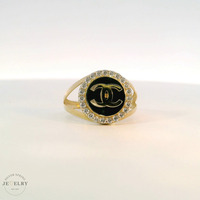 14k Yellow Gold Onyx 'CC' Ring