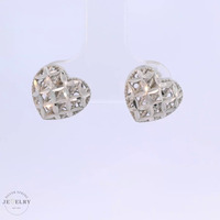 14k Heart Diamond Cut Stud Earrings