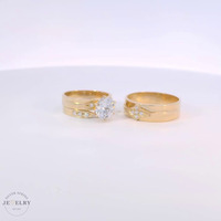 14k Yellow Gold Round Cubic Zirconia Trio Set