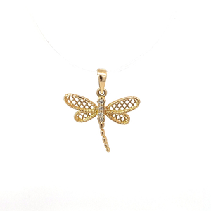 14 Yellow Gold Dragonfly Pendant w/cz