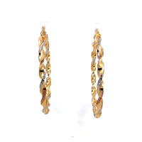 14kt Tri-Toned Damond Cut Twisted Hoop Earrings