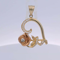 14K Two- Tone Gold Heart With Rose Pendant 