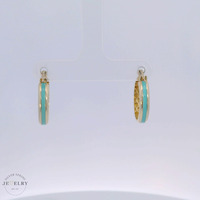 14K Yellow Gold Turquoise Hoops 