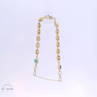 14k ID Anchor Puff Link Evil Eye Bracelet