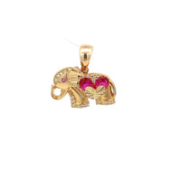 14 kt Yellow Gold Elephant Pendant w/ white/red CZ 