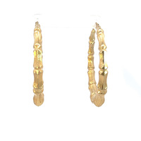 14k Yellow Gold Bamboo Style Hoop Earrings