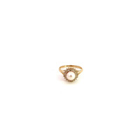 14K Yellow Gold Pearl with Double Halo Diamond Ring 