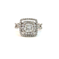 14k White Gold Princess Cut Diamond with a Double Halo