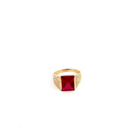 14K Yellow Gold Red Cz Signet Ring