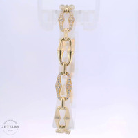 14k Bamboo Cubic Zirconia Paper Clip Link Bracelet